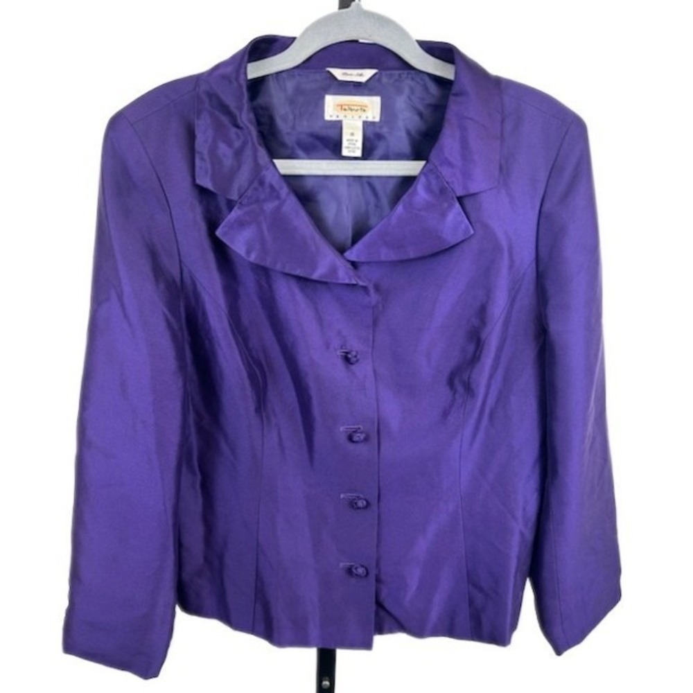 Talbots Purple Pure Silk Blazer Jacket Women's Size 16 Petite 16P Holiday